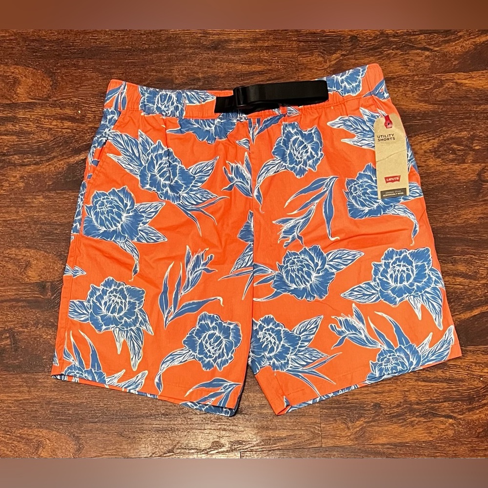 NEW! Levi's Men's Orange Blue Floral Retro 70s Abstract Stretch Utility Shorts